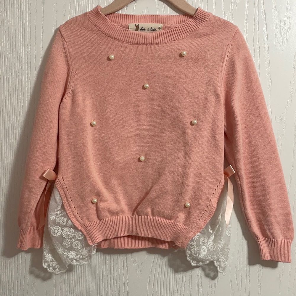 Coral Sweater with Pearl Beads